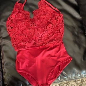 Red lace Bodysuit with tie in the back